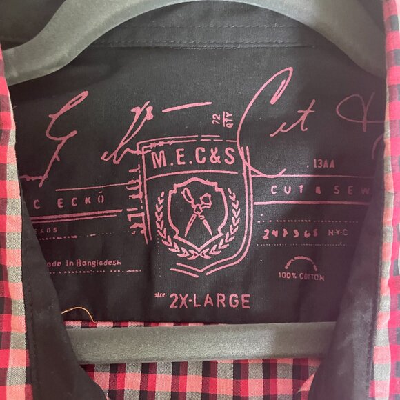 Men's 2XL Marc Ecko Red & Black Plaid Long Sleeve Button Down Shirt - Picture 2 of 6